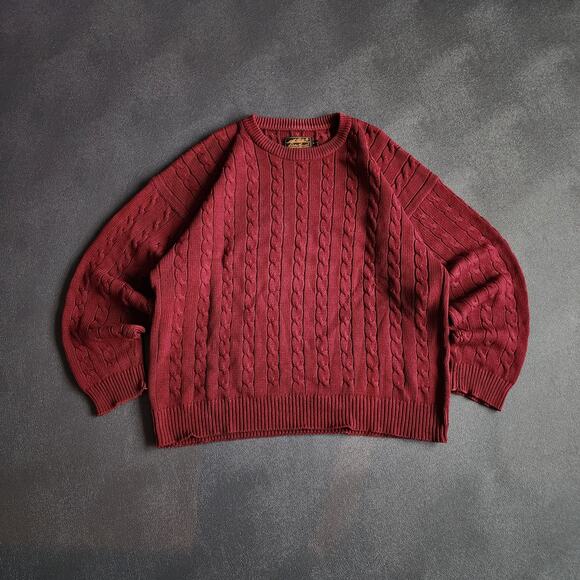 Vintage Eddie Bauer Red Chunky Chain Grandpa Sweater XL - Picture 1 of 6